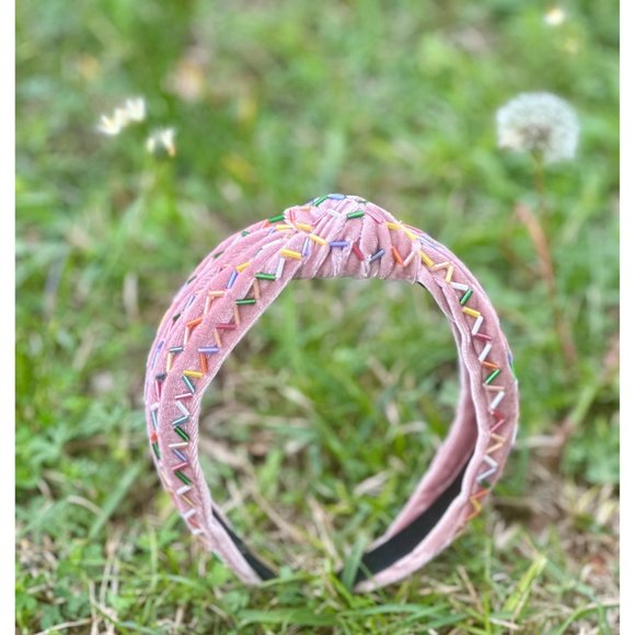 Easter Headband, Velvet Knot Headband, Party Headband, Sprinkle Confetti Knot - Picture 3 of 4